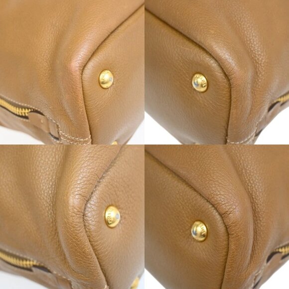 PRADA Logo Side Zip Shoulder Hand Tote Bag Leather Brown GHW - Picture 7 of 14